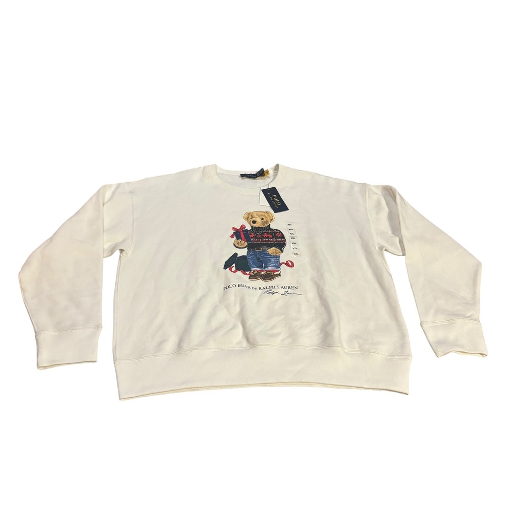 Polo Ralph Lauren Womens XXL White Polo Bear Graphic Crewneck Sweatshirt Holiday - Picture 2 of 11